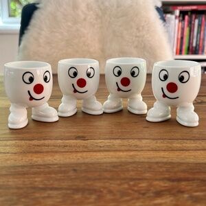 Vintage Arc International France - Happy Face Footed Milk Glass Egg Cup